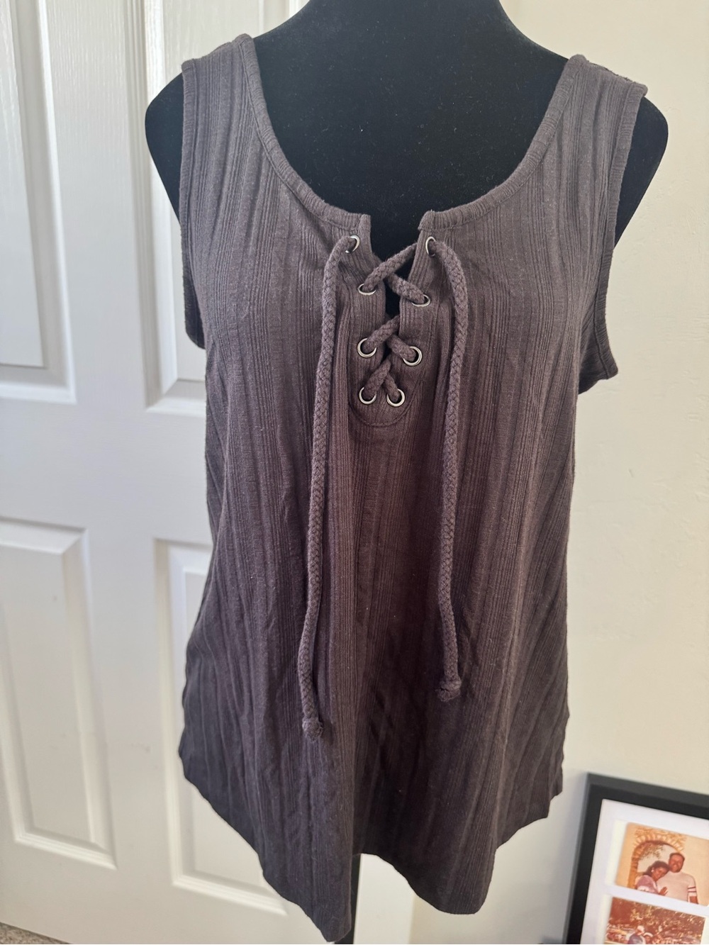 NWOT Maurices Ribbed Lace-Up Tank Top - Taupe Brown